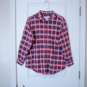 Farmcore VTG DressBarn Shirt Red Navy Apple Embroidery Plaid 18/20 | Soft Autumn